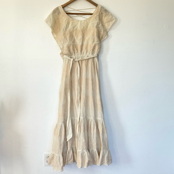 Love Sam Tallulah Silk-Blend Embroidered Ivory Maxi Dress Sz S - Picture 4 of 16